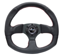 NRG Sportratt Läder ''Racestyle'' med Röda Sömmar / Platt botten